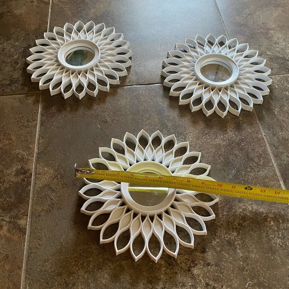 Trio of MCM flower mirrors 10” round NWOT